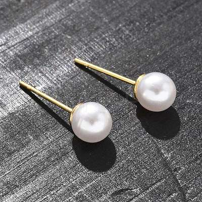 Brass ABS Imitation Pearl Stud Earrings EJEW-B132-01A-G-1