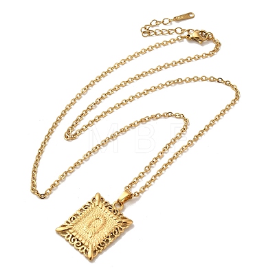 201 Stainless Steel Cable Chain Rectangle with Letter Pendant Necklaces NJEW-M070-01G-Q-1