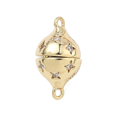 Round Brass Micro Pave Clear Cubic Zirconia Magnetic Clasps KK-C251-12G-1