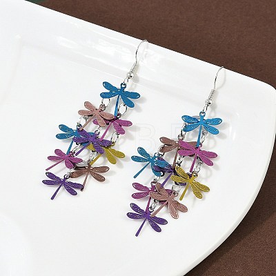430 Stainless Steel Dragonfly Dangle Earrings EJEW-A137-04P-01-1
