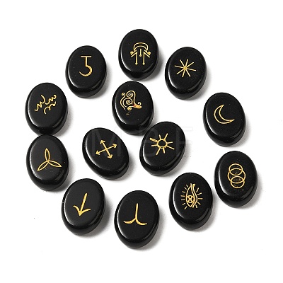 13Pcs Natural Obsidian Rune Stone G-C095-02C-1