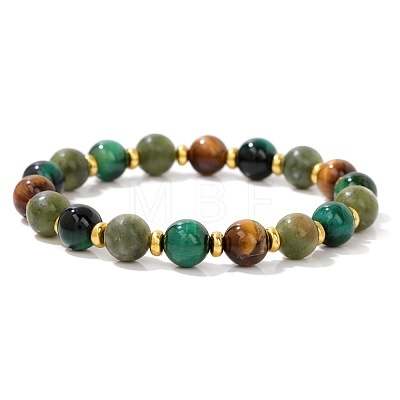 Natural Tiger Eye & Green Tiger Eye Beaded Stretch Bracelets for Men and Women ZC3707-2-1