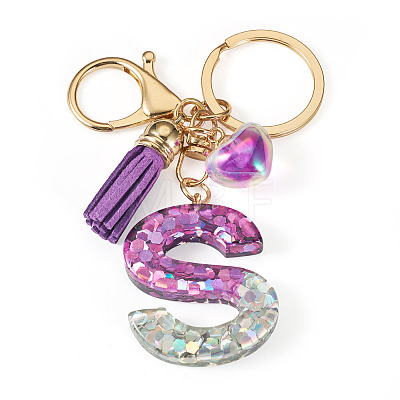 Alloy Resin Heart Keychains KEYC-TADJ0002-01G-S-1