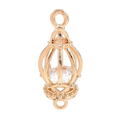 Brass Birdcage Links Connector Charms with Clear Cubic Zirconia Beads Inside KK-D265-03G-1