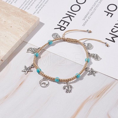 Synthetic Turquoise Braided Bead Anklet AJEW-AN00483-1