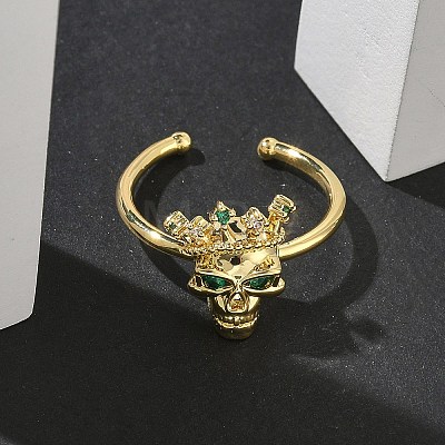 Brass Micro Pave Cubic Zirconia Cuff Rings RJEW-G364-03G-02-1