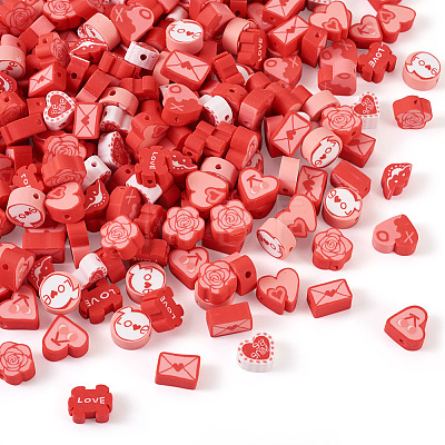 Valentine's Day Theme Handmade Polymer Clay Beads FIND-CW0001-25-1
