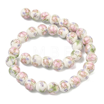 Handmade Flower Printed Porcelain Ceramic Beads Strands PORC-M007-10mm-07-1