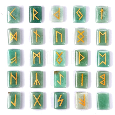 Rectangle Natural Green Aventurine Rune Stones PW-WG62729-03-1