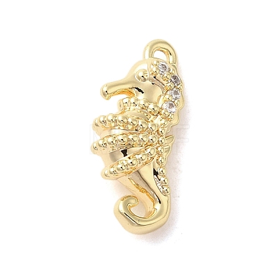 Marine Animal Theme Golden Brass Micro Pave Clear Cubic Zirconia Pendants KK-U031-01G-04-1