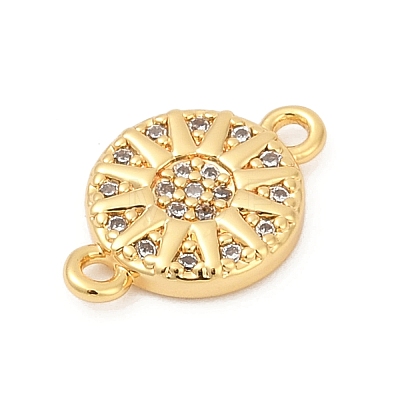 Brass Micro Pave Clear Cubic Zirconia Sun Connector Charms KK-P302-12G-1