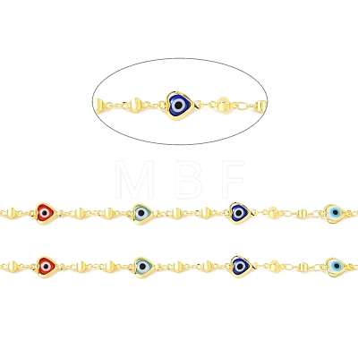 Handmade Brass Heart with Glass Evil Eye Link Chain CHC-D032-03G-1