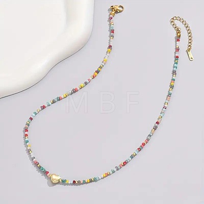 Bohemian 304 Stainless Steel Heart Faceted Colorful Glass Beaded Necklaces for Women JD8300-1