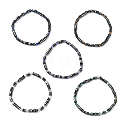 Disc & Round Grade AA Non-magnetic Synthetic Hematite & Natural Gemstone Beads Stretch Bracelets for Women Men BJEW-JB13809-1