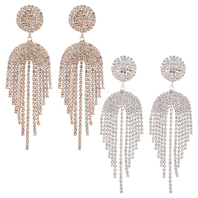 2 Pairs 2 Colors Crystal Rhinestone Chain Tassel Dangle Stud Earrings EJEW-FI0001-02-1