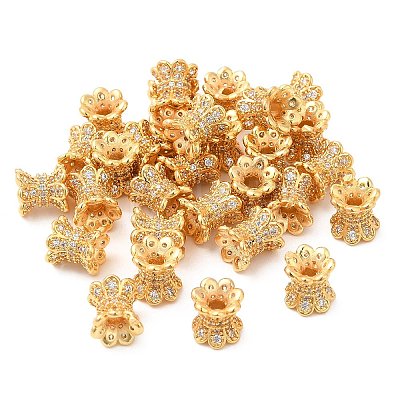 Brass Micro Pave Clear Cubic Zirconia Double Sided Bead Caps KK-I705-09G-1