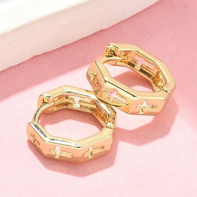Hollow Cross Brass Hoop Earrings EJEW-Z102-41G-1