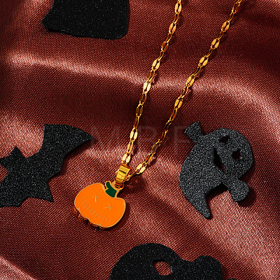 Stainless Steel Enamel Halloween Pumpkin Pendant Dapped Chain Necklaces DR6238-1