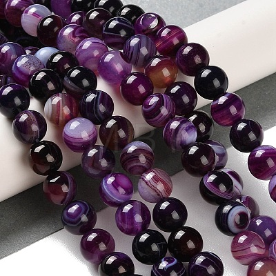 Natural Striped Agate/Banded Agate Beads Strands G-Z060-A01-B12-1