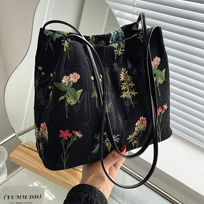 Flower Printed Polyester Women's Tote Bags PW-WG102BE-01-1