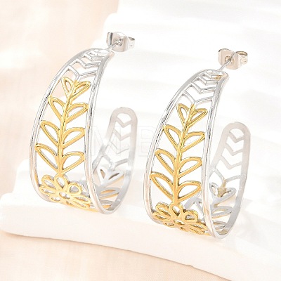 304 Stainless Steel Flower with Leaf Stud Earrings for Women SA-CBA45D5-30GP-1