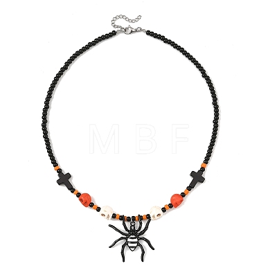 Halloween Alloy Enamel Spider Pendant Necklaces NJEW-TA00278-1