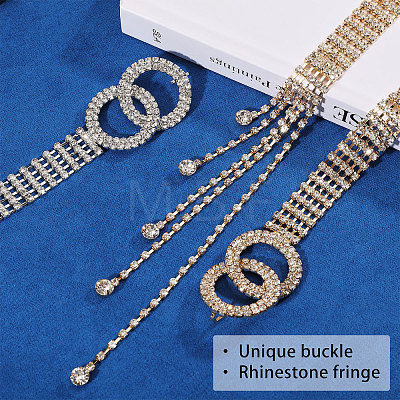 2Pcs 2 Colors Brass & Iron Full Crystal Rhinestone Chain Belts with Double Rings Buckles AJEW-FG0006-30A-1