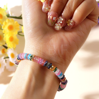 Natural Mixed Gemstone & Brass Beads Stretch Bracelets for Women RV1969-2-1