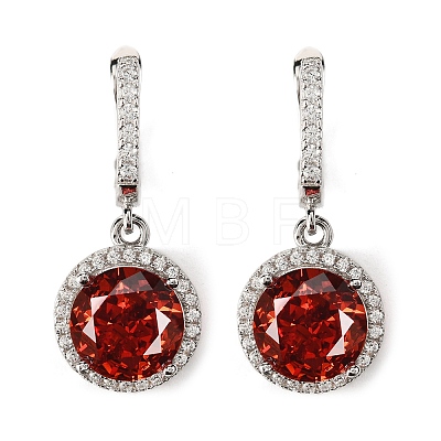 925 Sterling Silver Pave Cubic Zirconia Flat Round Hoop Earrings EJEW-C150-01C-01-1