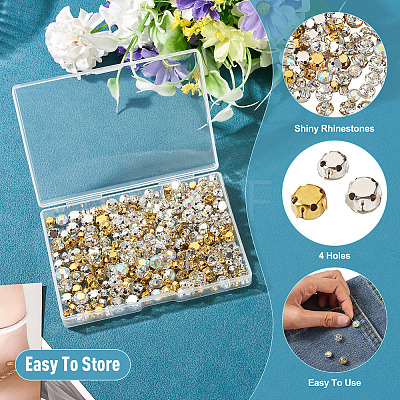 300Pcs 15 Styles Flat Round Sew on Rhinestone Montee Beads STAS-TA0006-18-1