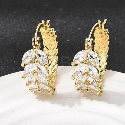 Leaf Brass Micro Pave Cubic Zirconia Hoop Earrings EJEW-P333-03G-1
