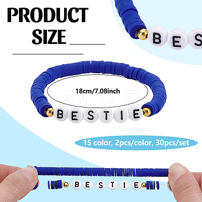 30Pcs Handmade Polymer Clay & Acrylic Bead Bracelets BJEW-PH02007-1