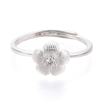 925 Sterling Silver Micro Pave Clear Cubic Zirconia Adjustable Finger Rings for Women STER-N016-142S-1