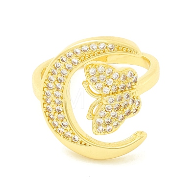 Clear Cubic Zirconia Moon with Butterfly Open Cuff Ring for Women ZIRC-P096-30G-1