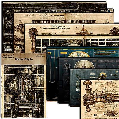 8pcs Retro Industrial Machinery Scrapbook Paper PW-WG10471-01-1