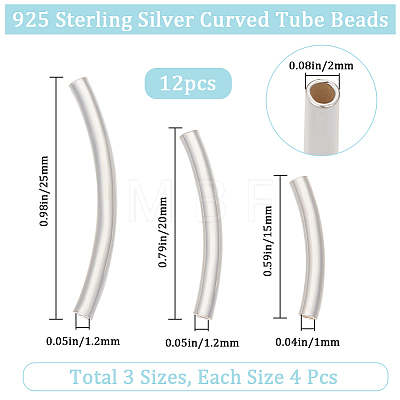 Beebeecraft 12Pcs 3 Style Tube 925 Sterling Silver Beads STER-BBC0005-61-1