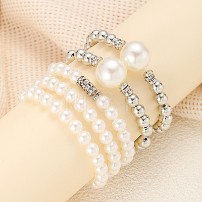 5Pcs 5 Styles Stylish CCB Plastic & Plastic Pearl & Rhinestone Beads Stretch Bracelets for Women WGF408F-01-1