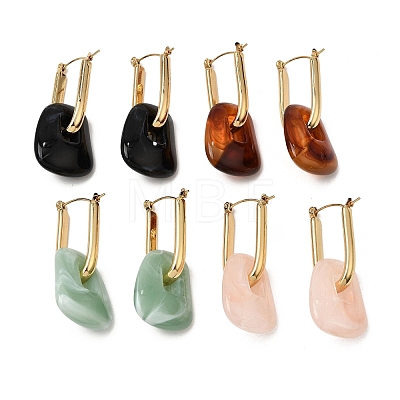 304 Stainless Steel Resin Hoop Dangle Earrings SA-CBA0141-01G-1
