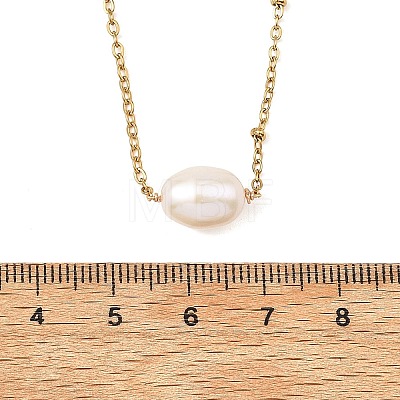 Natural Pearl Rice Pendant 304 Stainless Steel Satellite Chain Necklaces for Women NJEW-JN06149-01-1