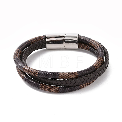 Microfiber Leather Cord Triple Layer Multi-strand Bracelet with 304 Stainless Steel Magnetic Buckle for Men Women BJEW-G658-03P-1
