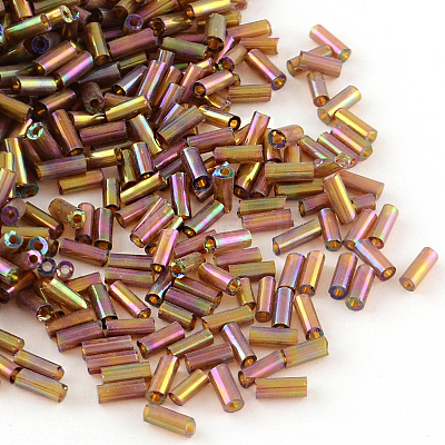 AB Color Plated Glass Bugle Beads X-SEED-R012-162C-1