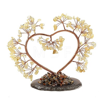 Natural Citrine Chips Love Heart Tree Decorations DJEW-P017-B02-1