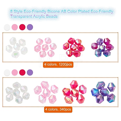 8 Style Bicone AB Color Plated Eco-Friendly Transparent Acrylic Beads TACR-YW0001-37A-1