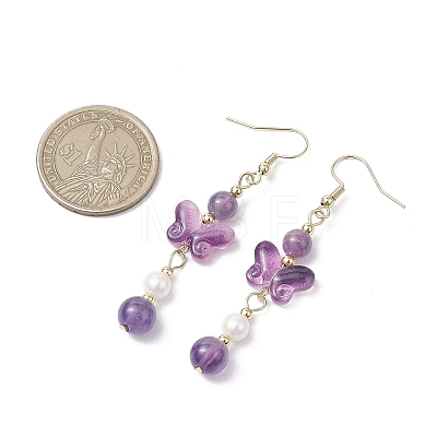 Natural Amethyst Butterfly Dangle Earrings EJEW-JE06317-03-1