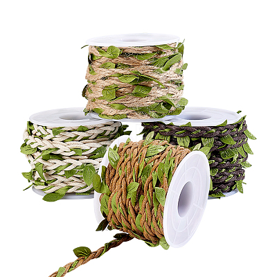 20 Yards 4 Colors Wax Cotton Knitted Cord with Leaf Trimming OCOR-PH0036-42-1