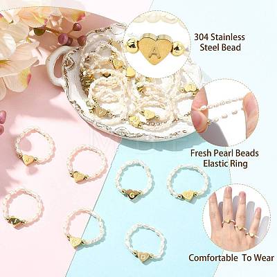 Natural Freshwater Pearl & 304 Stainless Steel Bead Finger Rings RJEW-FS00001-01-1