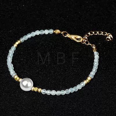 Handmade White Round Shell Pearl and Faceted Round Glass Beaded Bracelets for Women YN0122-7-1