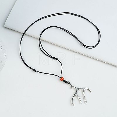 Boho Alloy Pendant Adjustable Cord Necklaces for Women with Porcelain Beads WG6DA09-04-1