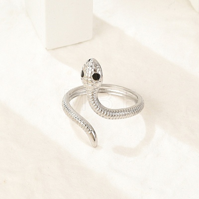 304 Stainless Steel Black Enamel Cuff Rings for Women RJEW-G338-05P-1