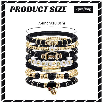 8Pcs 1Bag Rugby Polymer Clay Heishi & CCB Plastic Beaded Stretch Bracelets Set BJEW-PA0001-12E-1
